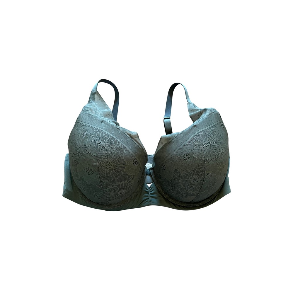 Aerie Real Power Plunge Bra Olive Green Floral Lace‎ Padded Underwire 38DD